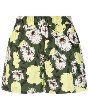 MSGM Floral Printed High Waist Shorts - Green