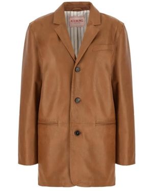 Iceberg Button Leather Jacket - Brown