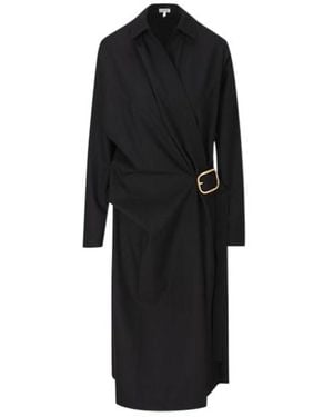 Loewe Buckle Detailed Gathered Midi Dress - Black