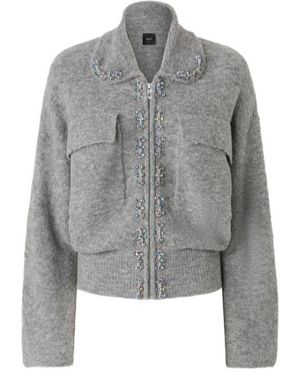 Pinko Collared Embellish Detailed Jacket - Gray