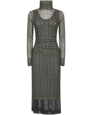 Dries Van Noten High-Neck Long-Sleeved Gathered Dress - Gray