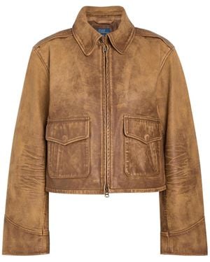 Polo Ralph Lauren Cropped Distressed Leather Jacket - Brown