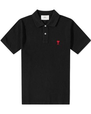 Ami Paris Ami Ami De Coeur Logo Embroidered Polo Shirt - Black