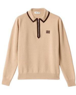 Miu Miu Wool And Cashmere Polo Sweater - Natural