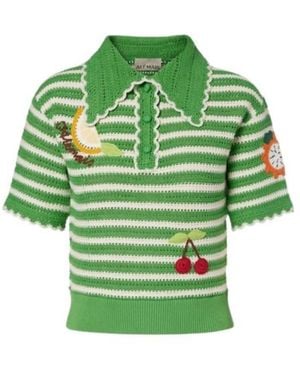 ALÉMAIS Striped Cotton Polo Shirt - Green