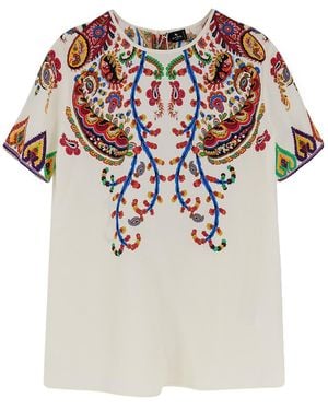 Etro Paisey-Print Crewneck T-Shirt - White