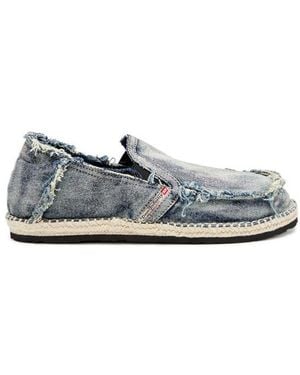 DIESEL D-Lukas Esp Distressed Denim Espadrille Loafers - Grey