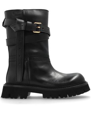 Moschino Logo Debossed Ankle Boots - Black