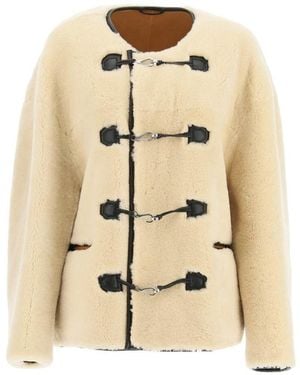TOTEME Totême Teddy Shearling Clasp Buttoned Coat - Natural