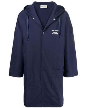 Drole de Monsieur Slogan-Print Hooded Windbreaker - Blue