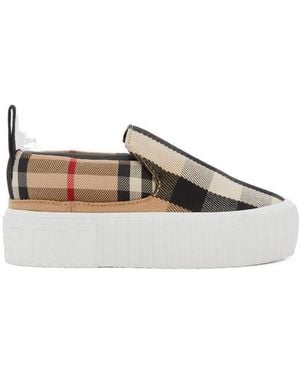 Burberry Check-Pattern Slip-On Sneakers - Brown