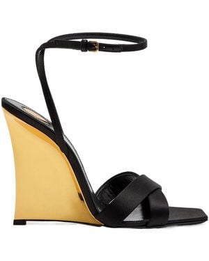 Saint Laurent Lucienne 110 Crepe Satin Wedge Sandals - Black