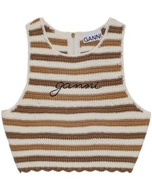 Ganni Crochet Racerback Top - Natural