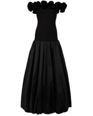 ROTATE BIRGER CHRISTENSEN Floral-Appliqué Off-Shoulder Crêpe Maxi Dress - Black