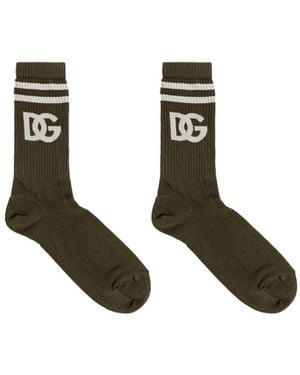 Dolce & Gabbana Striped Logo Socks - White