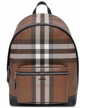Burberry Check Patterned Zipped Backpack - Brown