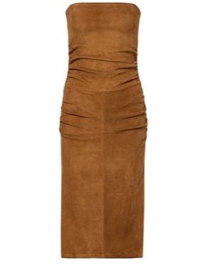 Stouls Salma Ruched Suede Midi Dress - Brown