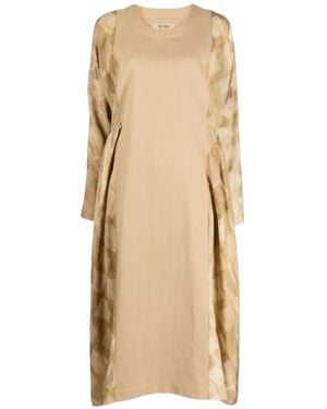 Uma Wang Patchwork Long-Sleeved Midi Dress - Natural