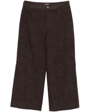 Liu Jo Floral-Embroidered Pants - Black