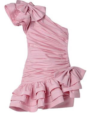 Alessandra Rich One-Shoulder Bow-Embellished Ruched Taffeta Mini Dress - Pink