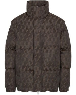 Fendi Logo Detailed Funnel Neck Jacket - Grey