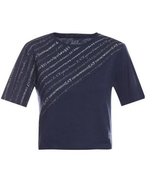 EA7 Round Collar Short-Sleeved T-Shirt - Blue