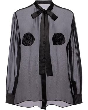 Dolce & Gabbana Floral-Appliqué Sheer Silk Shirt - Black