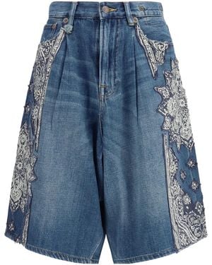 R13 Bandana Patchwork Denim Shorts - Blue