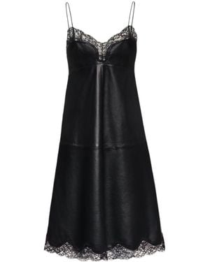Magda Butrym Leather Lace-Trim Slip Dress - Black