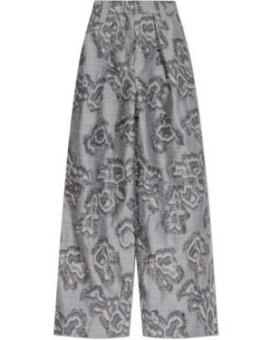 Ganni Frayed Floral Palazzo Pants - Gray