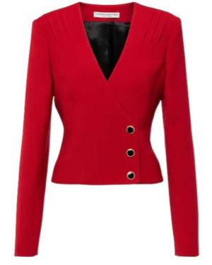 Alessandra Rich Pleated Wool Blazer - Red
