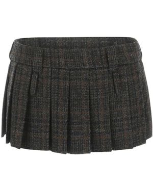Miu Miu Pleated Tartan Skirt - Black