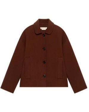 Marni Single-Breasted Logo-Embroidered Jacket - Brown