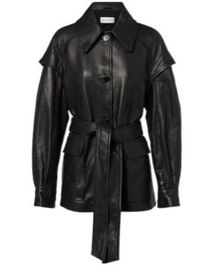 Nour Hammour Perrin Belted Leather Jacket - Black