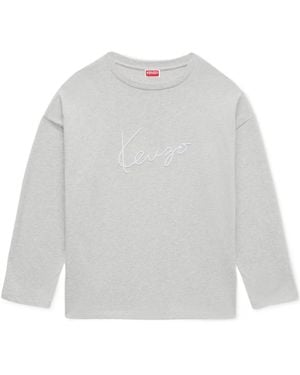 KENZO Signature' Embroidered Long Sleeves T-Shirt - White