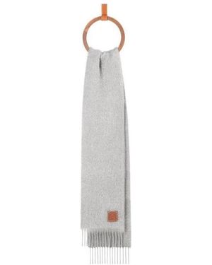 Loewe Logo Patch Fringed Scarf - White