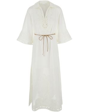 Zimmermann Indra Embroidered Belted Dress - White