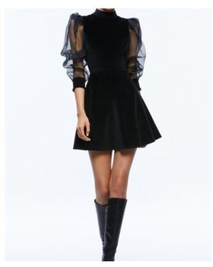 Alice + Olivia Paulette Mock-Neck Puff-Sleeve Dress - Black