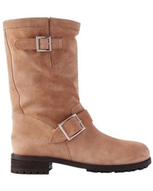 Jimmy Choo Biker Buckled Suede Ankle Boots - Brown