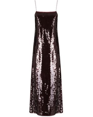 Alberta Ferretti Sequin-Embellished Maxi Dress With Spaghetti Straps - Purple