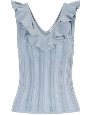Zimmermann Aster Metallic Ruffled Top - Blue