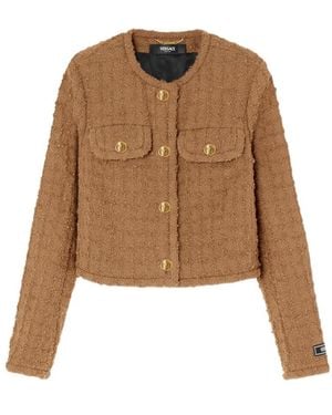 Versace Heritage Button-Up Tweed Jacket - Brown