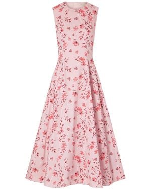 Emilia Wickstead Chelsea Pleated Floral-Print Organic Cotton-Poplin Midi Dress - Pink