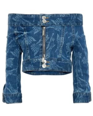 DSquared² X Vaquera Offer-Shoulder Cropped Denim Jacket - Blue