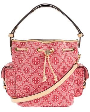 Tory Burch T Monogram Denim Bucket Bag - Pink