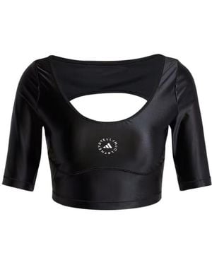adidas By Stella McCartney Logo Printed Cropped Top - Black