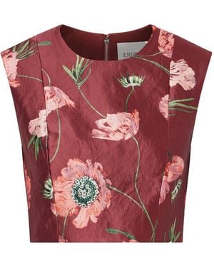 Erdem Floral-Print Crinkled Satin Cropped Top - Red