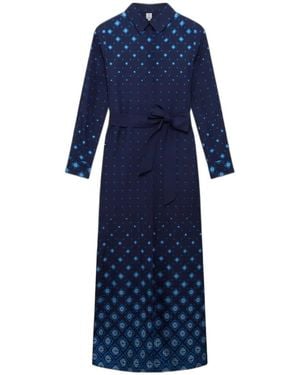 CASABLANCA Belted Patterned Shirt Dress - Blue