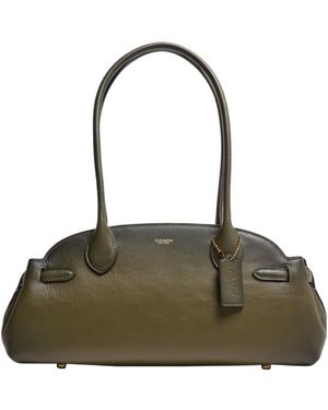 COACH Empire Carryall 34 Glazed Leather Shoulder Bag - Green