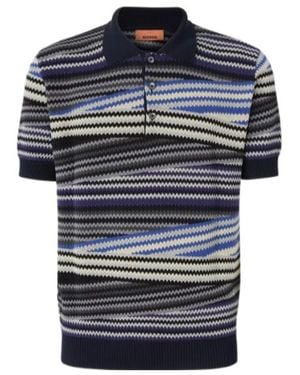 Missoni Striped Zig-Zag Polo Shirt - Blue